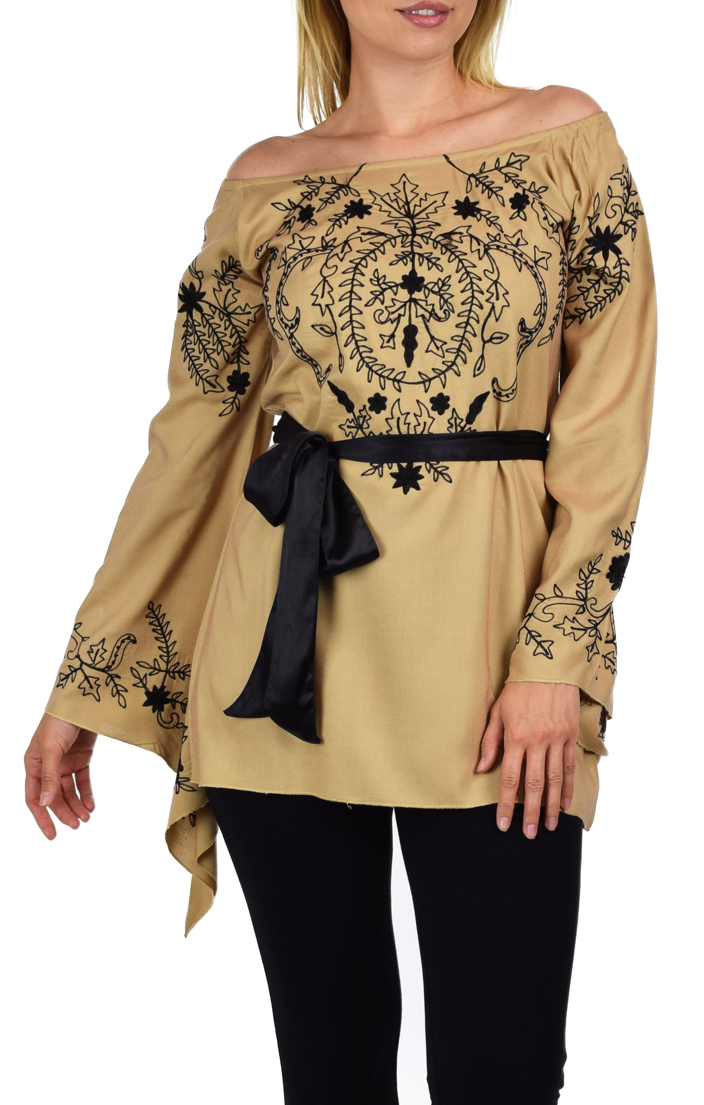 Aristocratic Embroidered Tunic, Off shoulder Tunic, Embroidered Blouse, Peasant blouse, Boho Top, Hip Hop Tunic.