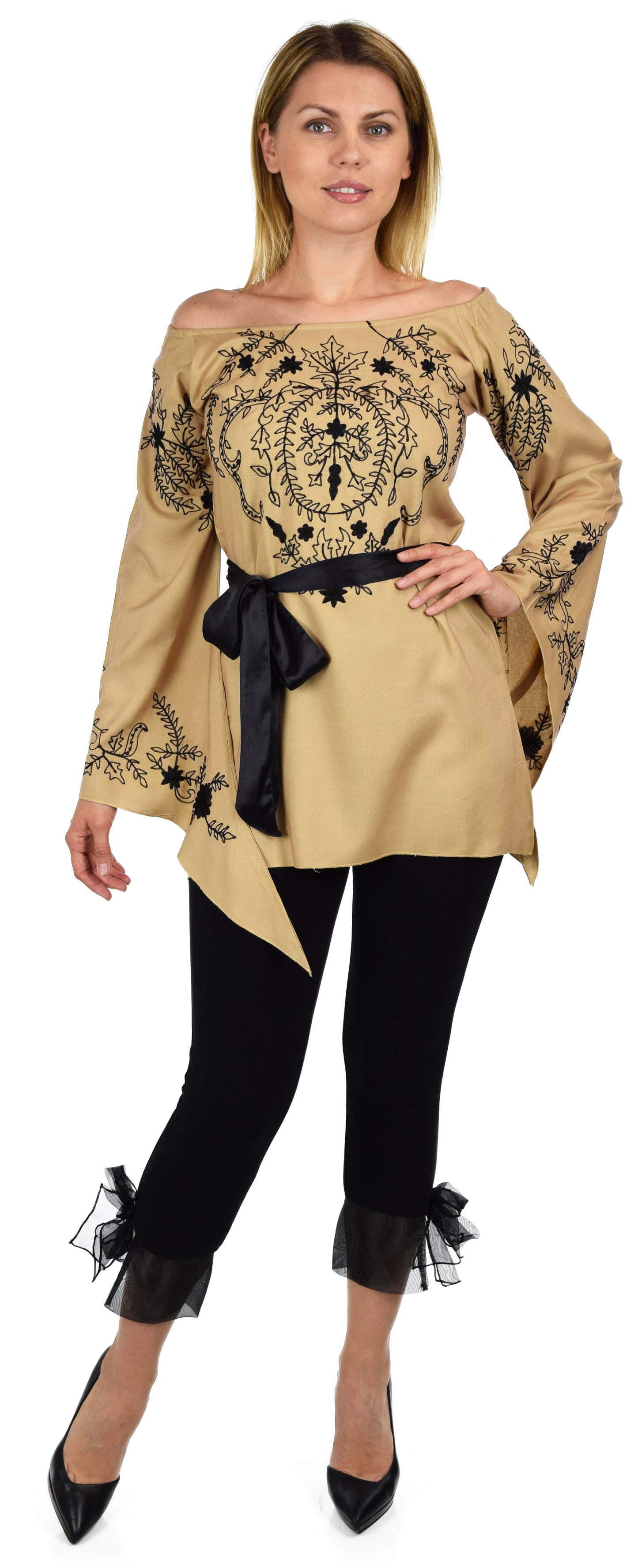 Aristocratic Embroidered Tunic, Off shoulder Tunic, Embroidered Blouse, Peasant blouse, Boho Top, Hip Hop Tunic.