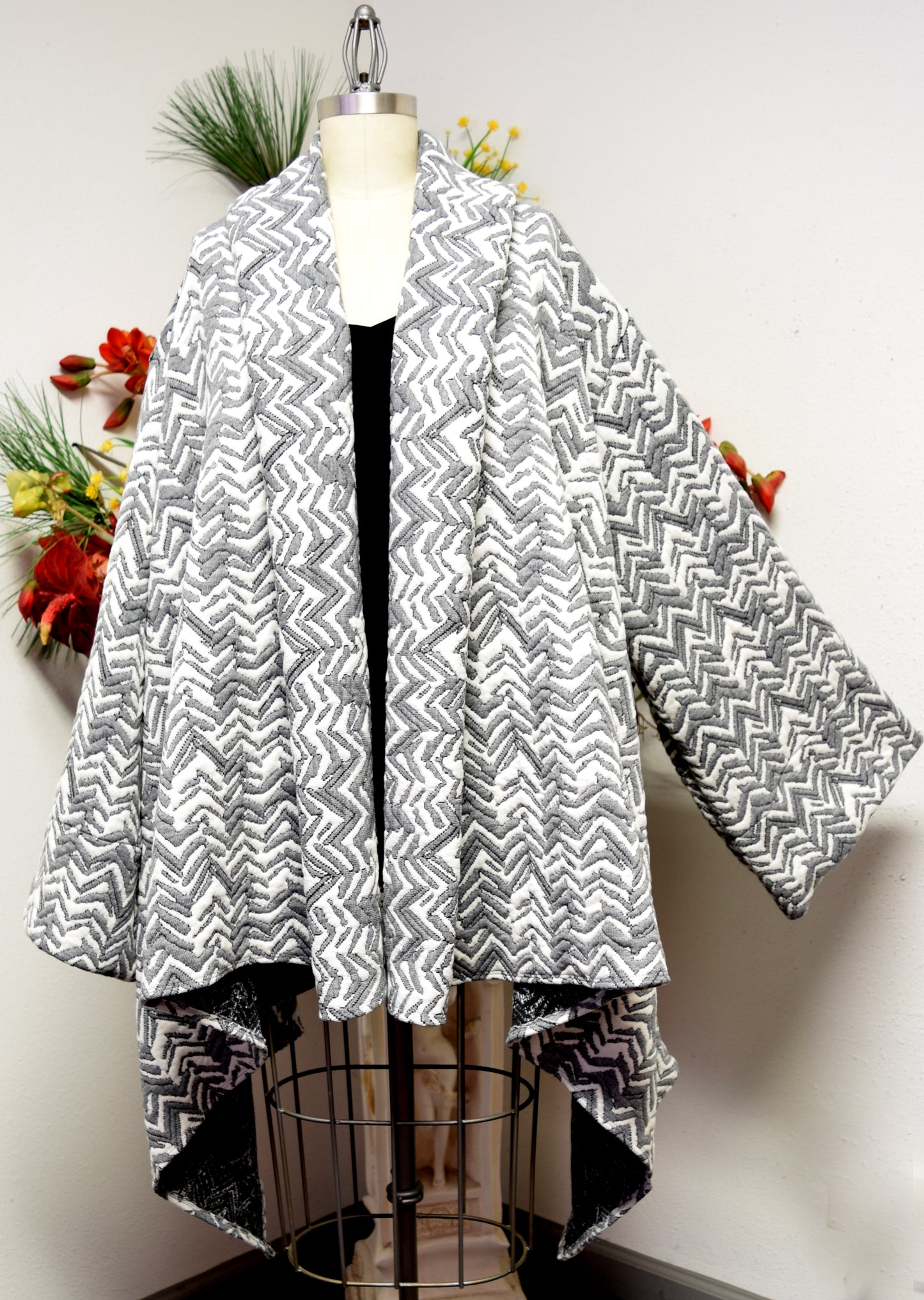 Made in USA, Ultimate Travelers Jacket, Plus Size Jacket, Jacqaurd Duster, Chevron  print Jacket, Jacquard Coat, Winter jacket, winter coat.
