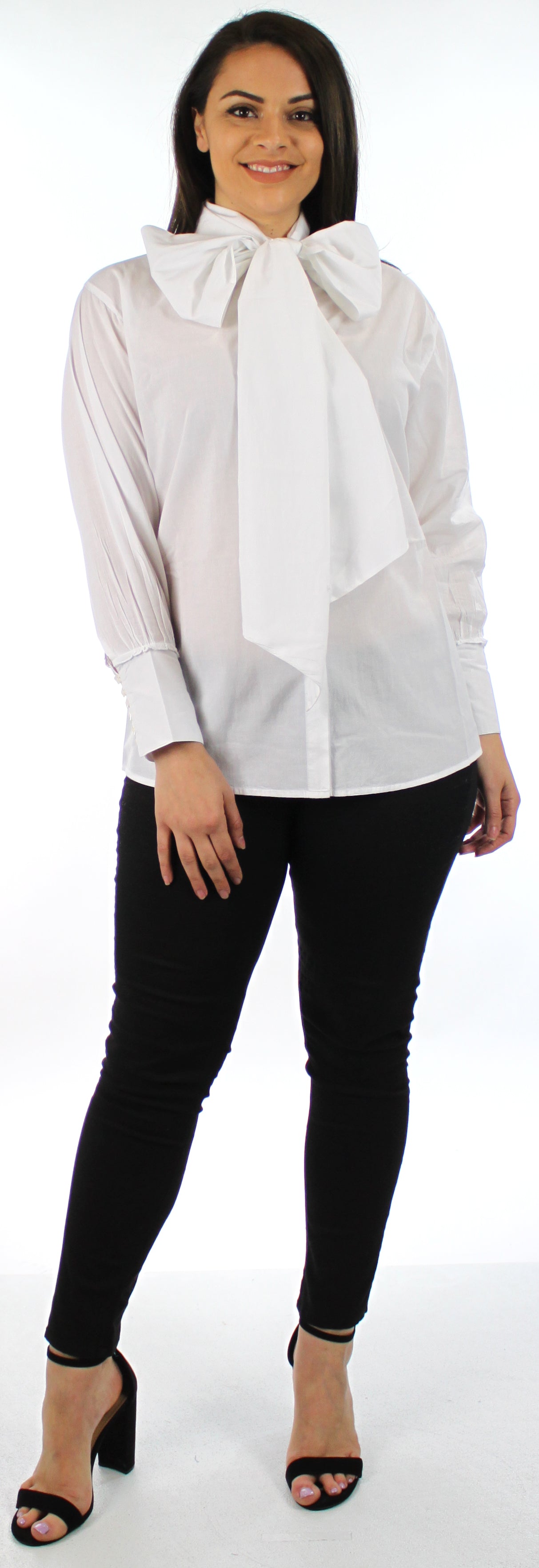 Organic Cotton Bow Scarf shirt, Cotton Shawl Blouse Plus size Blouse, Designer Cotton Blouse,  High end Cotton Blouse, Women Cotton blouse