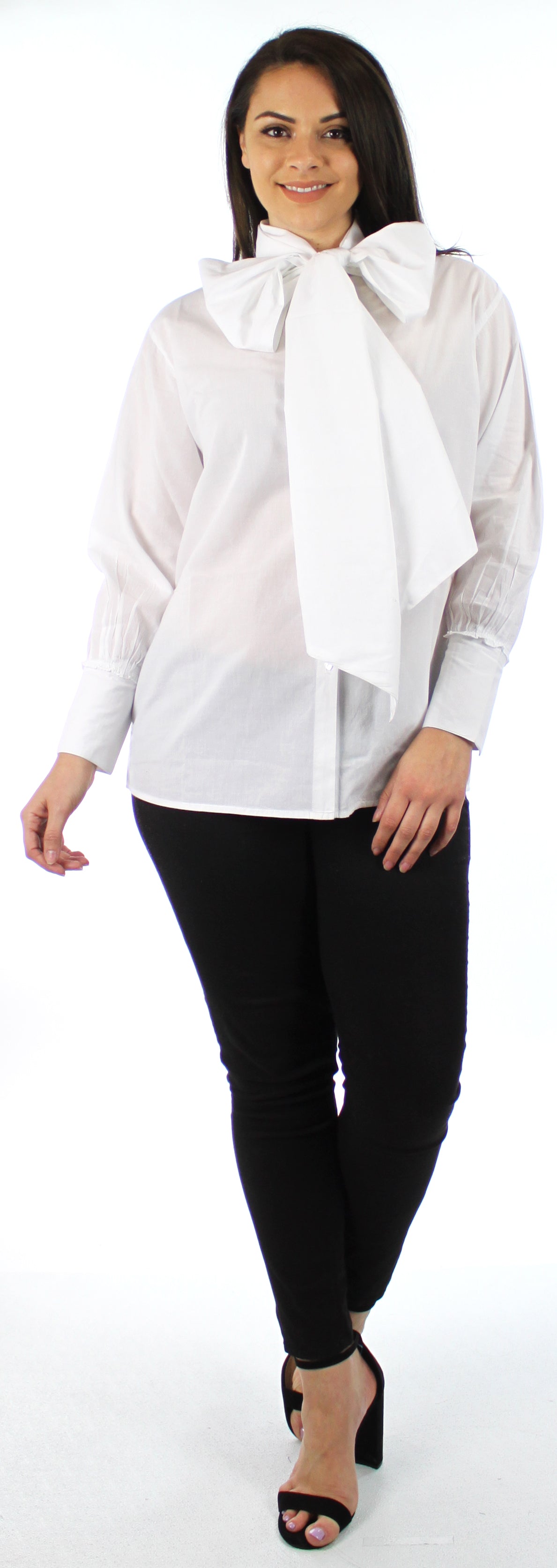 Organic Cotton Bow Scarf shirt, Cotton Shawl Blouse Plus size Blouse, Designer Cotton Blouse,  High end Cotton Blouse, Women Cotton blouse