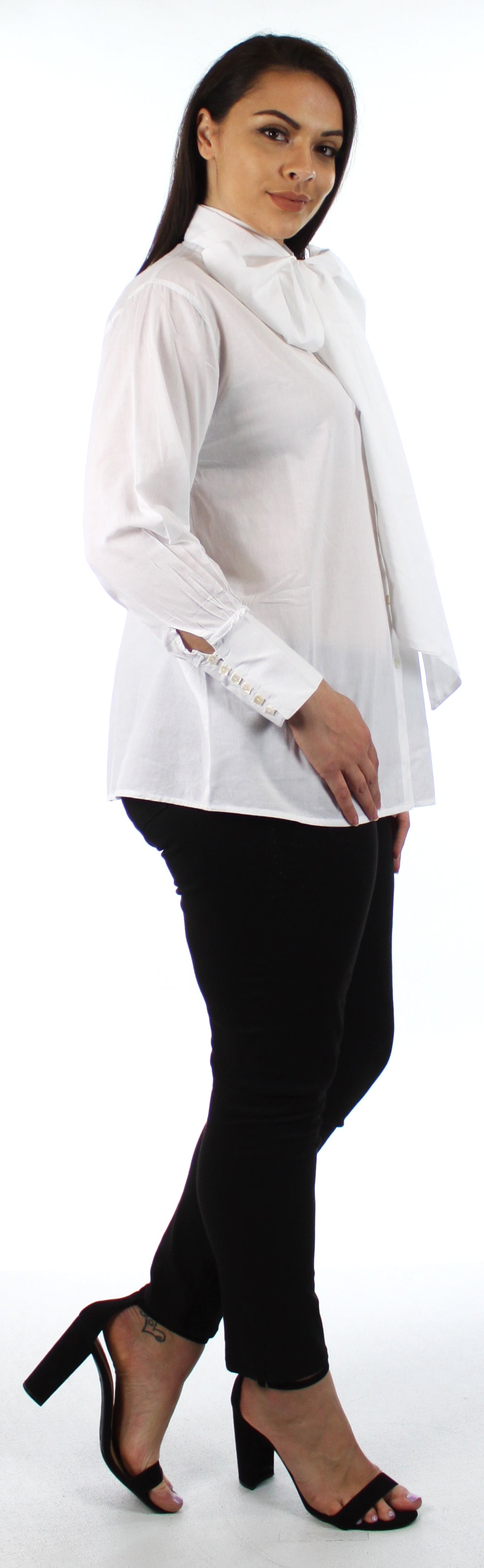 Organic Cotton Bow Scarf shirt, Cotton Shawl Blouse Plus size Blouse, Designer Cotton Blouse,  High end Cotton Blouse, Women Cotton blouse