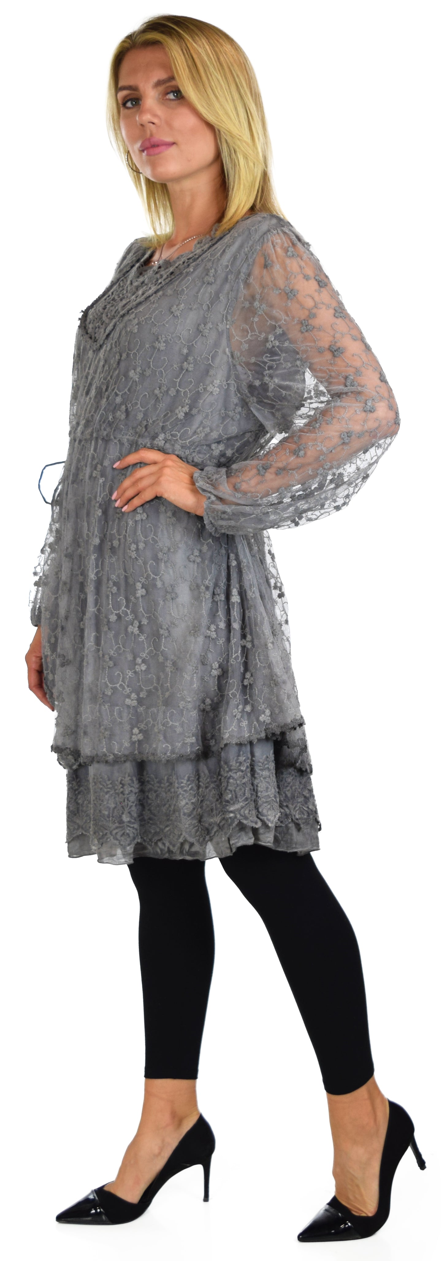 Vintage Look Lace Tunic, Women Plus Size Tunic, 2 layeres Loose Fitting Lace Embroidered Tunic Blouse Top