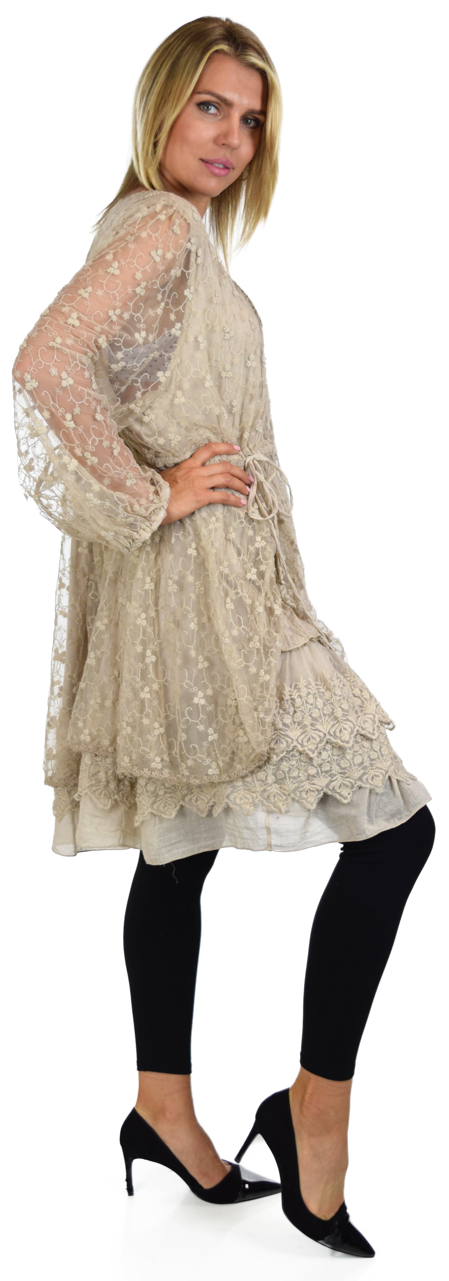 Vintage Look Lace Tunic, Women Plus Size Tunic, 2 layeres Loose Fitting Lace Embroidered Tunic Blouse Top