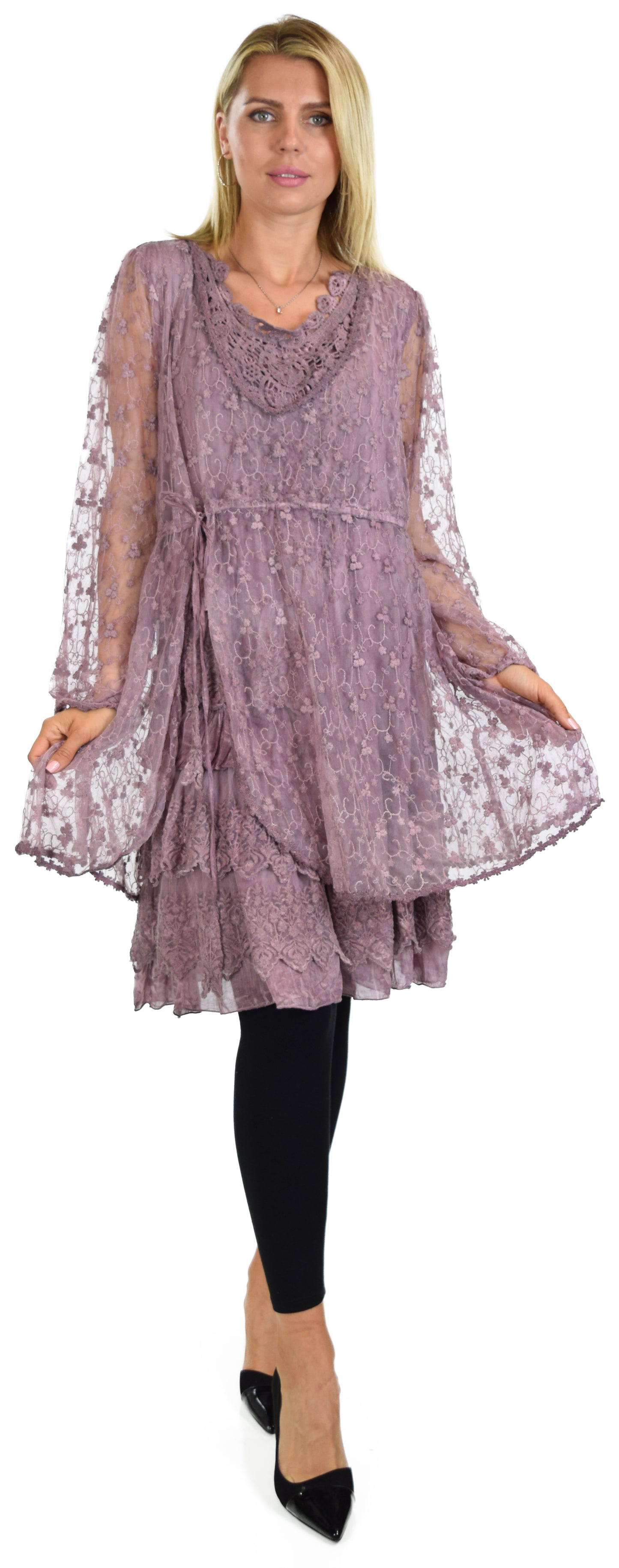 Vintage Look Lace Tunic, Women Plus Size Tunic, 2 layeres Loose Fitting Lace Embroidered Tunic Blouse Top