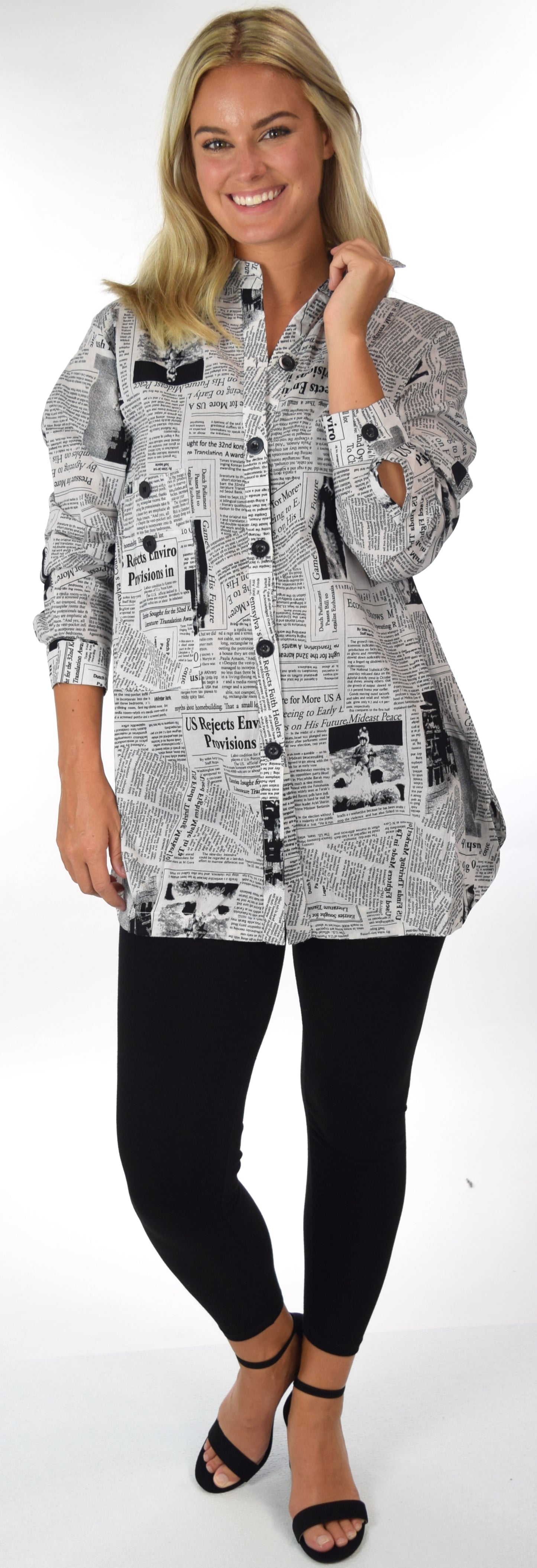 Newspaper Print Shirt, Cotton Blouse, Designer Blouse, Newspaper Print Blouse.