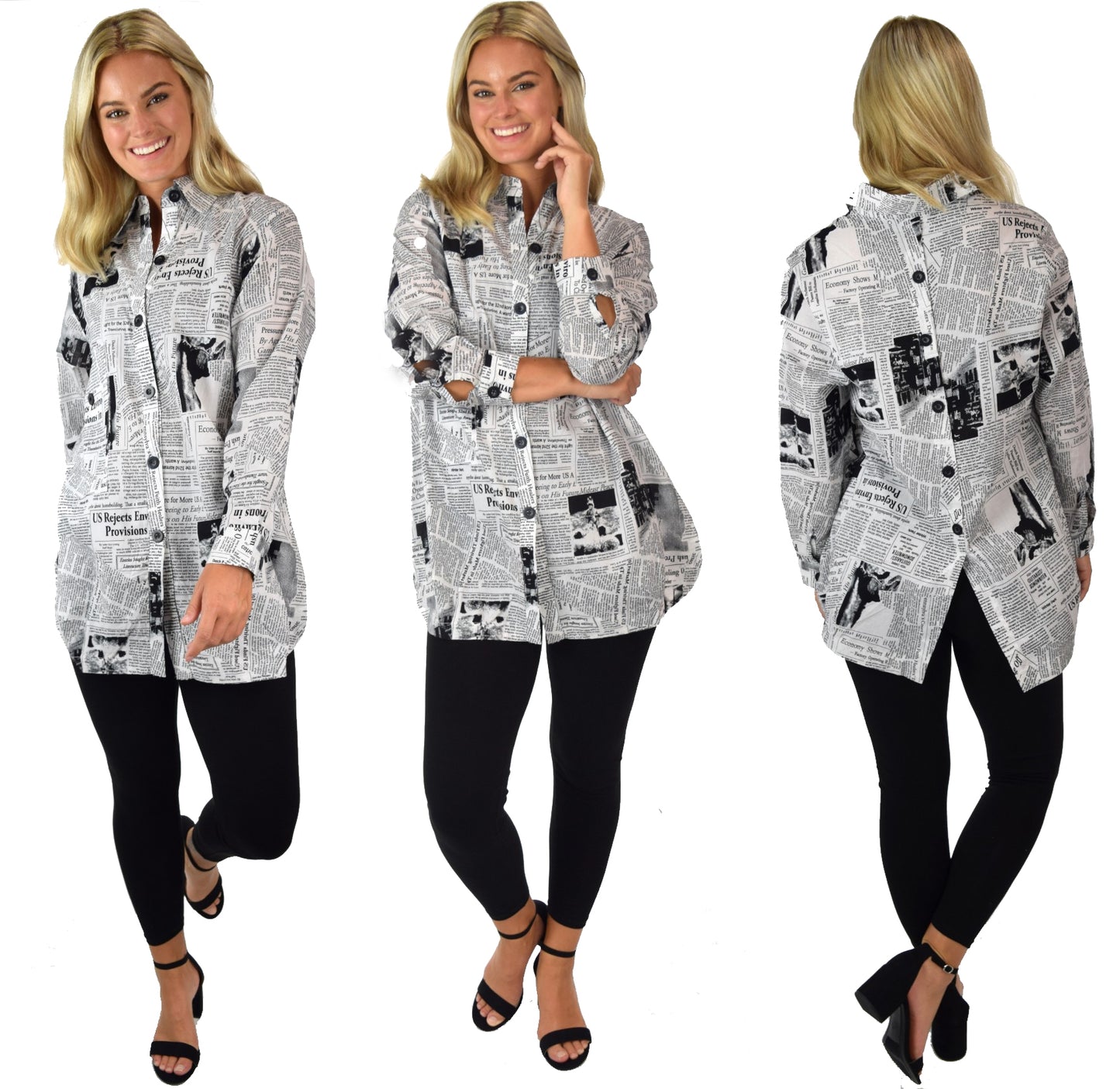 Newspaper Print Shirt, Cotton Blouse, Designer Blouse, Newspaper Print Blouse.