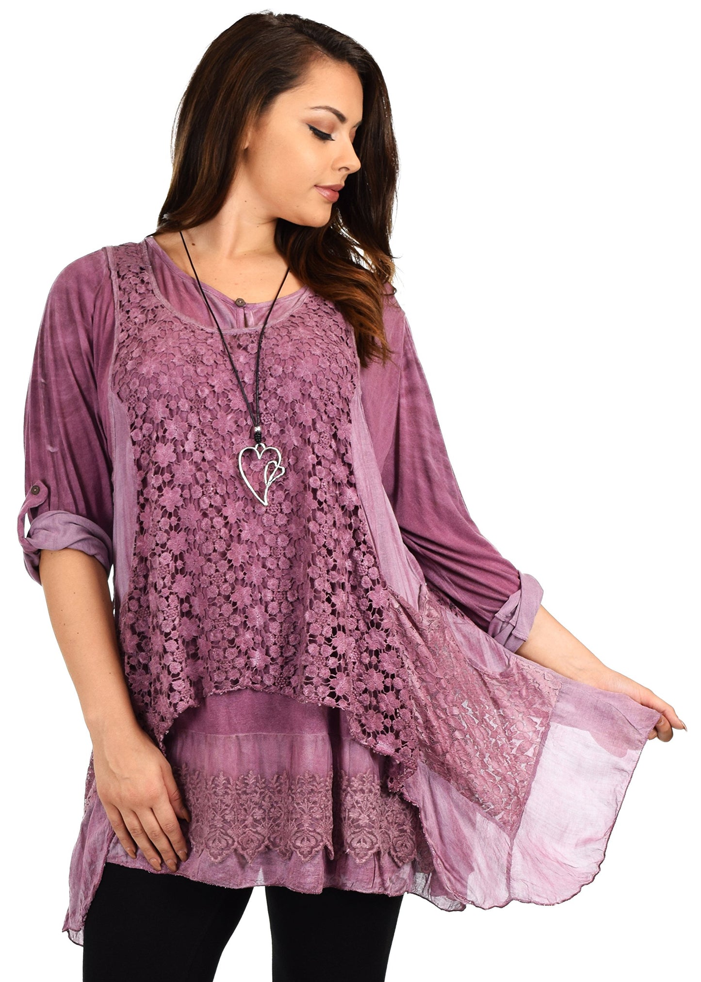Dare2bStylish Lace Top, Women Lace tunic, Plus Size Lace Tunic, Plys size lace Blouse 2pc tunic set, Top + Vest Set