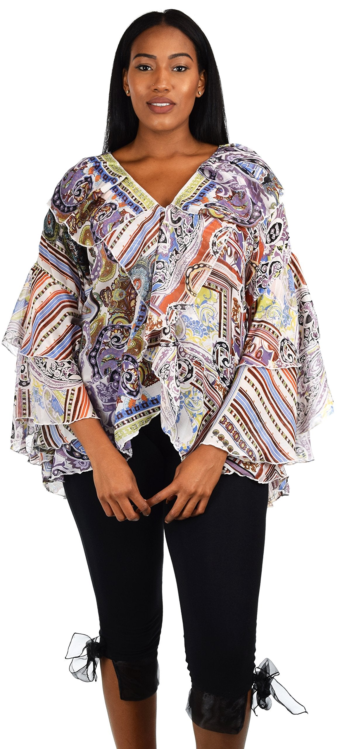 Plus Size Boho Flounce Blouse Swing Top Cover Up Dress Shirt