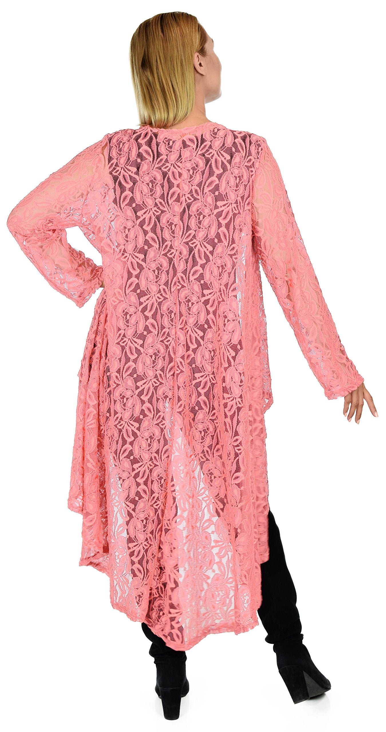 Dare2bStylish Women Plus Size High Low Open Front Lace Duster Cardigan Jacket