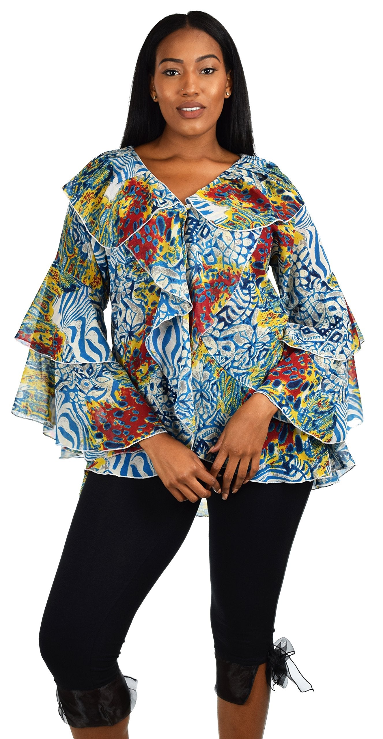 Plus Size Boho Flounce Blouse Swing Top Cover Up Dress Shirt