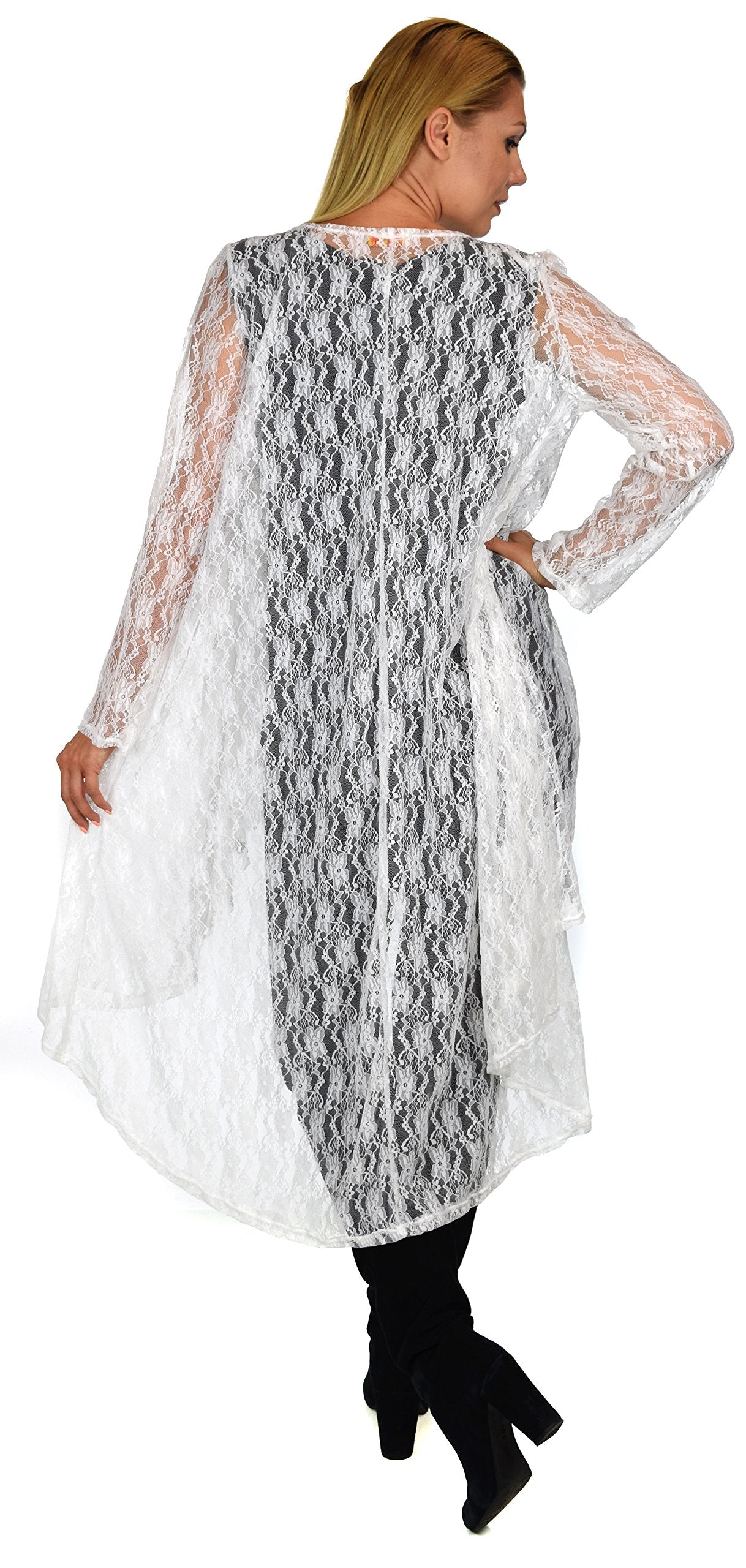Dare2bStylish Women Plus Size High Low Open Front Lace Duster Cardigan Jacket