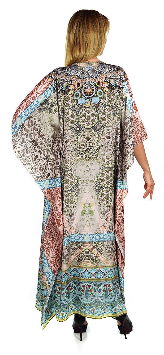 Summer Chiffon Kaftan w/ Embellished Rhinestone Work V Neck | Caftan Dress | Cover Up