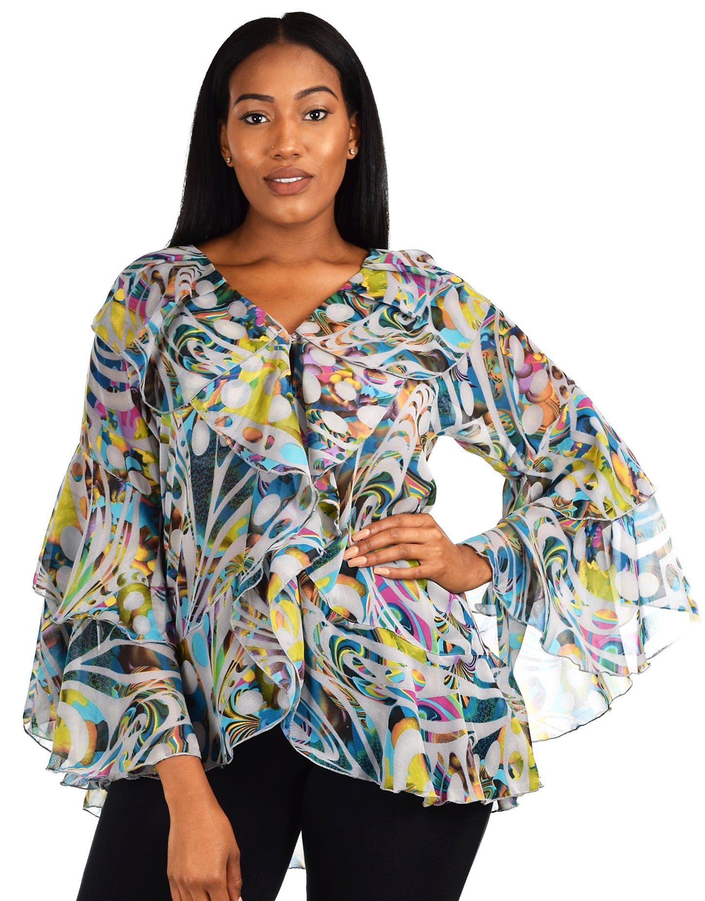 Plus Size Boho Flounce Blouse Swing Top Cover Up Dress Shirt