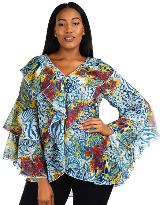 Plus Size Boho Flounce Blouse Swing Top Cover Up Dress Shirt