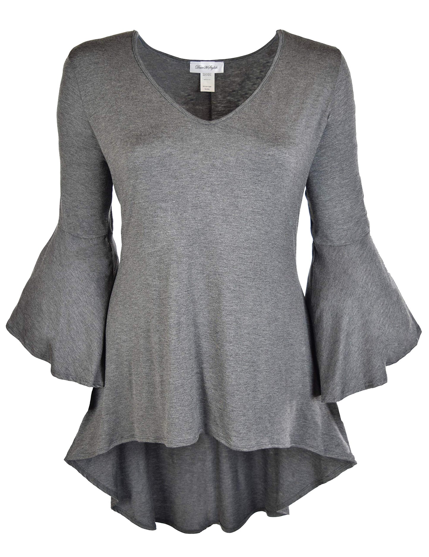 Women Plus Size High Low Bell Sleeve Gothic Blouse Tunic Top
