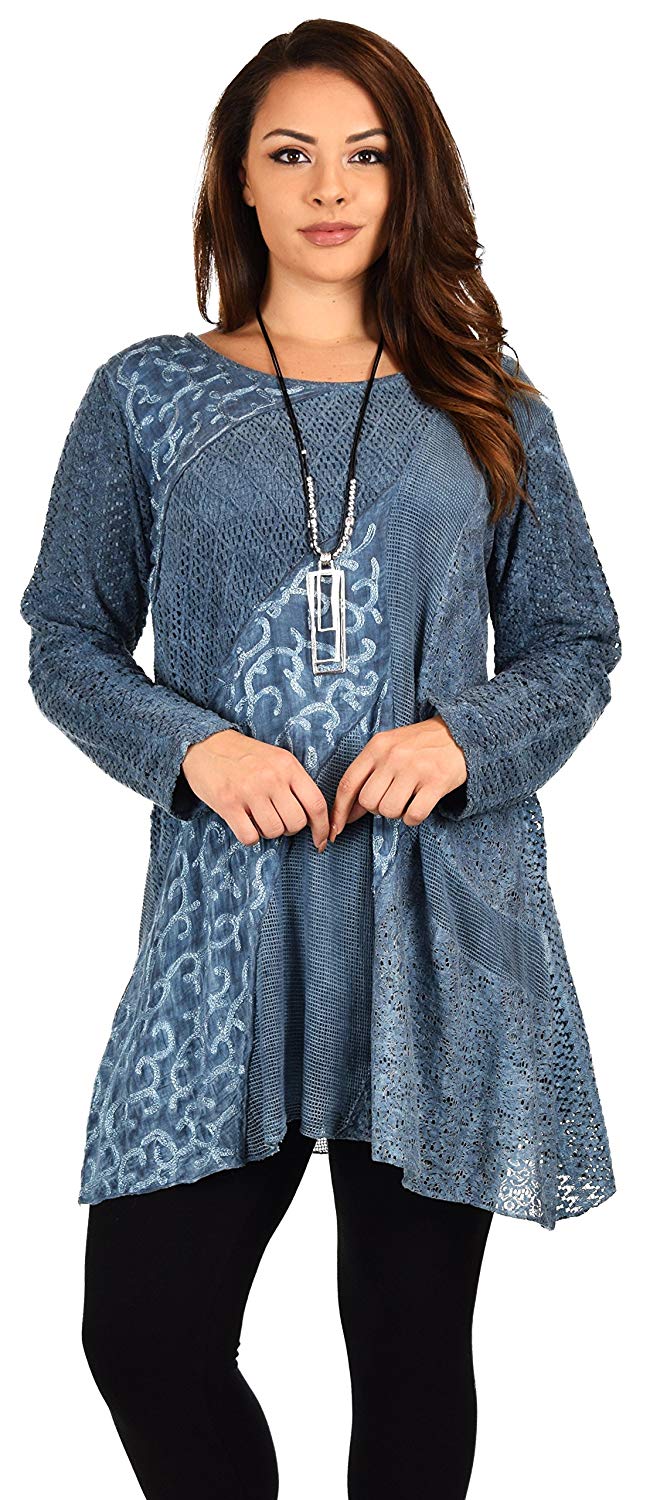 Dare2bStylish Women Plus Size Loose Fitting Lace Embroidered Tunic Blouse Top