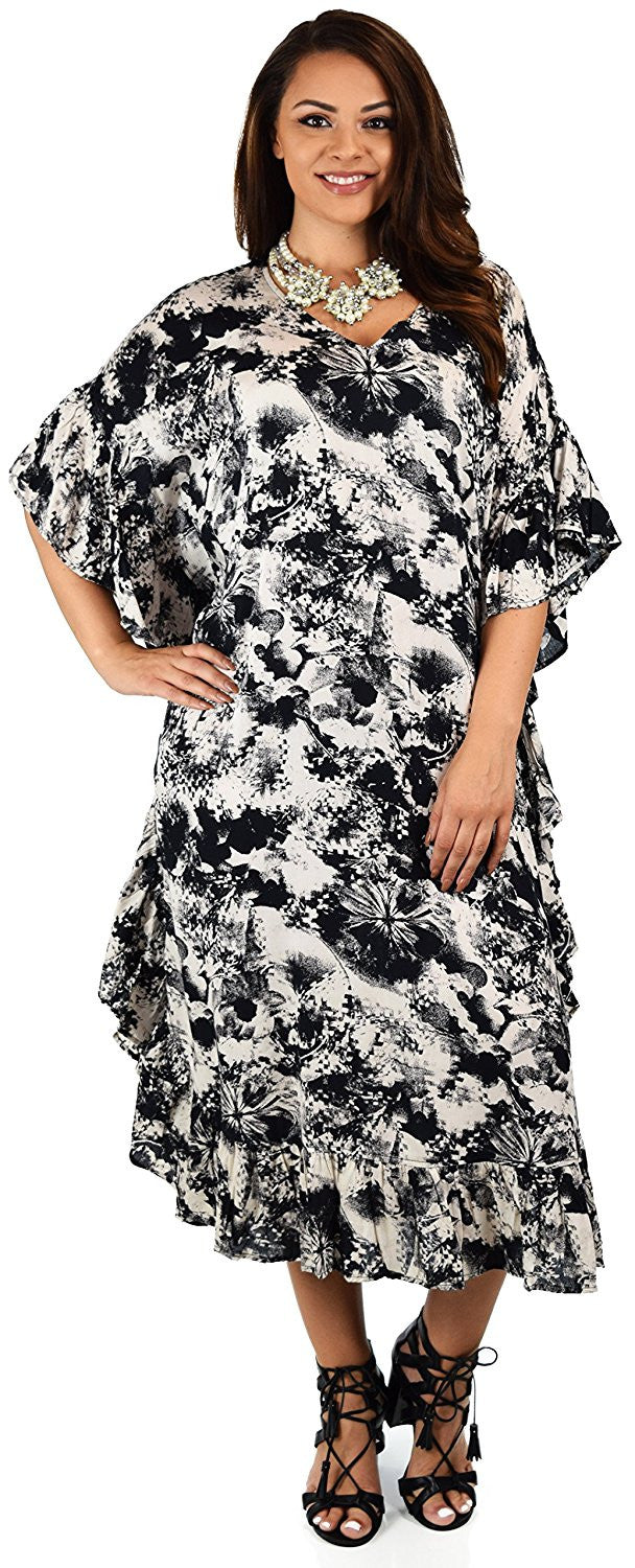 Soft Rayon Printed Long Kaftan Caftan Cover Up Kimono Plus Sizes
