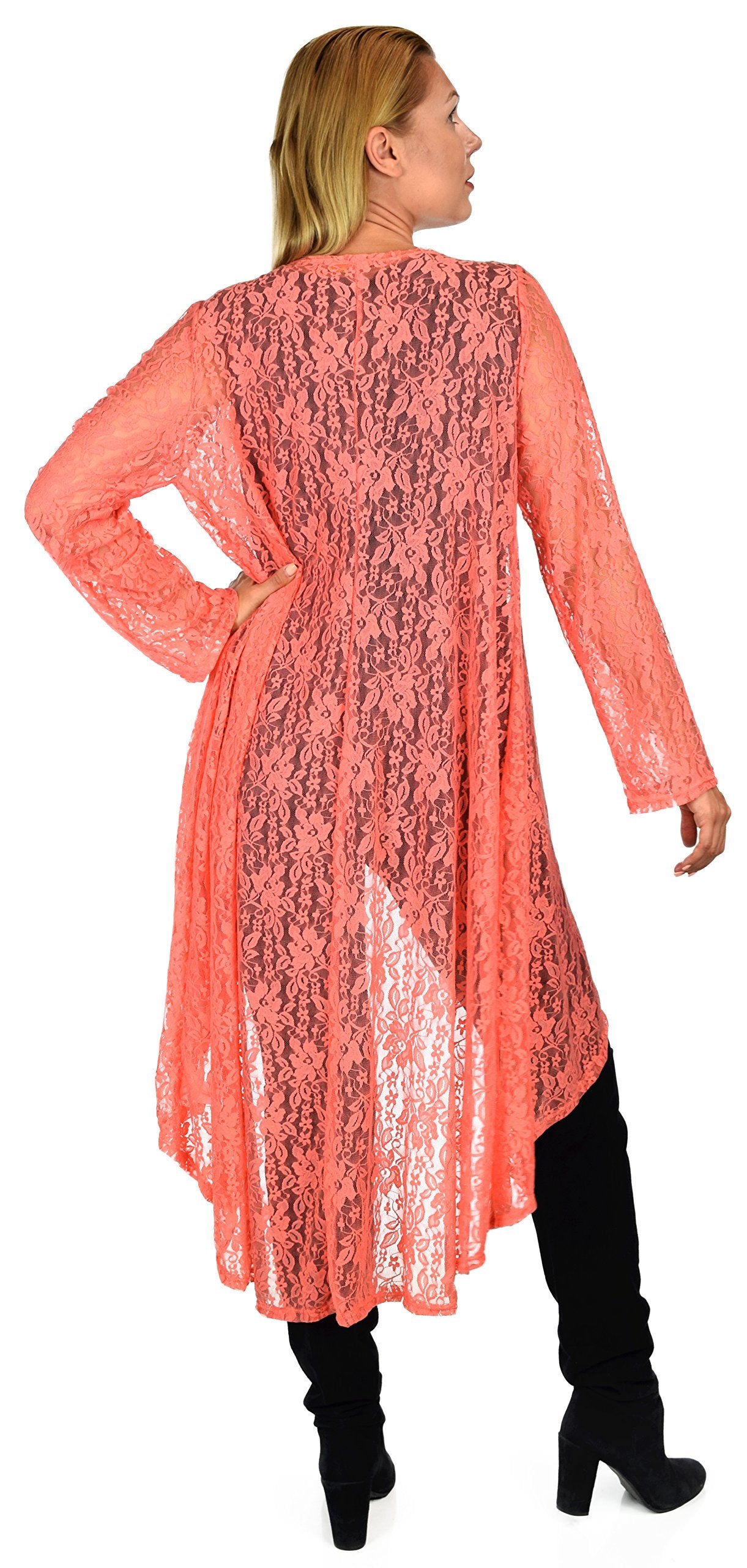 Dare2bStylish Women Plus Size High Low Open Front Lace Duster Cardigan Jacket