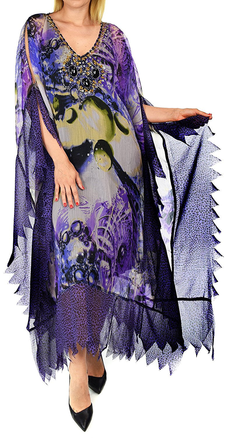 Beaded Stonework Caftan Poncho Tunic Top | Cover Up | Reg & Plus Sizes