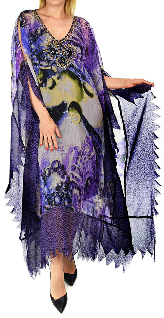 Beaded Stonework Caftan Poncho Tunic Top | Cover Up | Reg & Plus Sizes