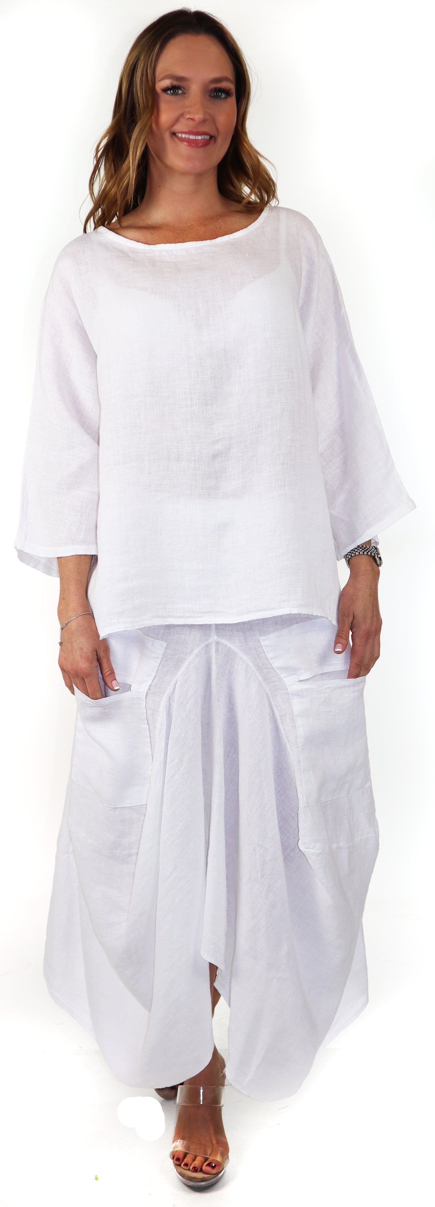 Linen Boho Breathable 2 Piece Pure Washed European Skirt and Top Set, Made in Italy Active