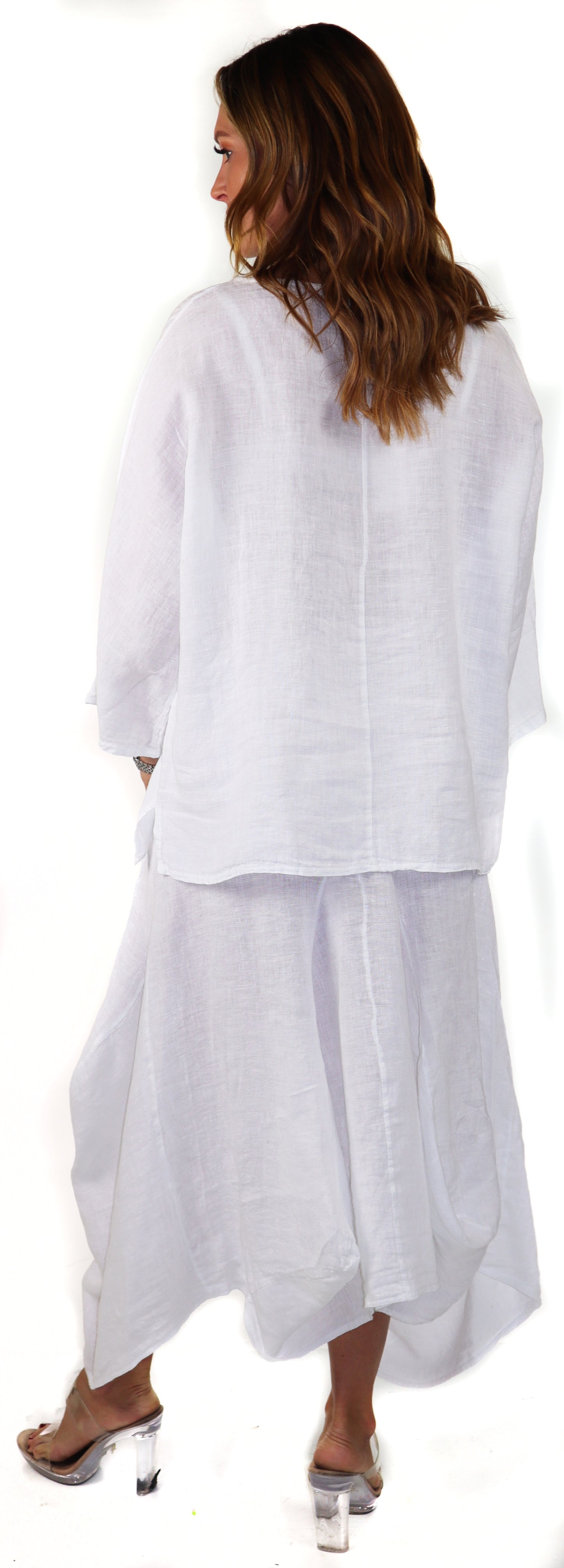 Linen Boho Breathable 2 Piece Pure Washed European Skirt and Top Set, Made in Italy Active