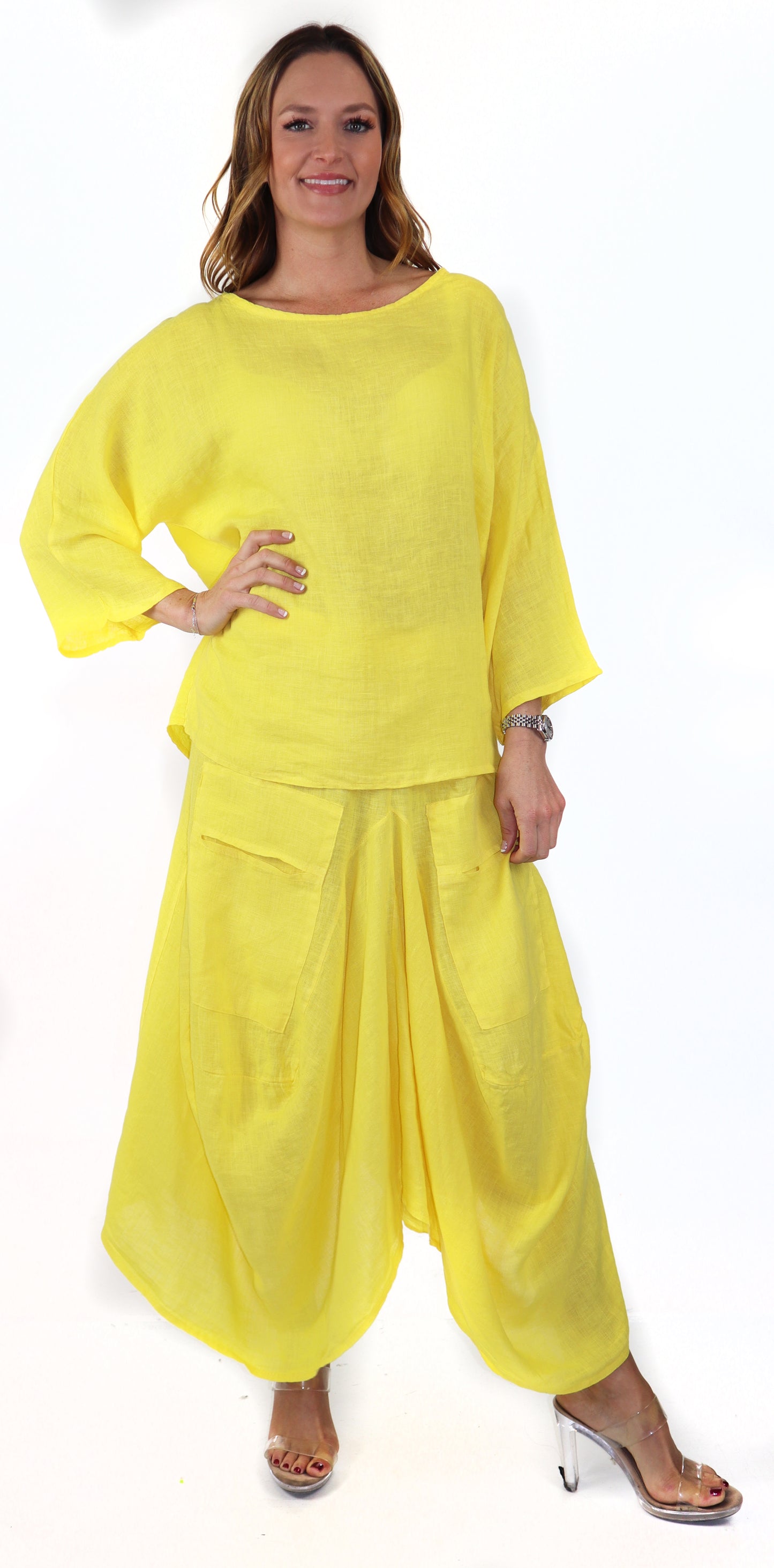 Linen Boho Breathable 2 Piece Pure Washed European Skirt and Top Set, Made in Italy Active