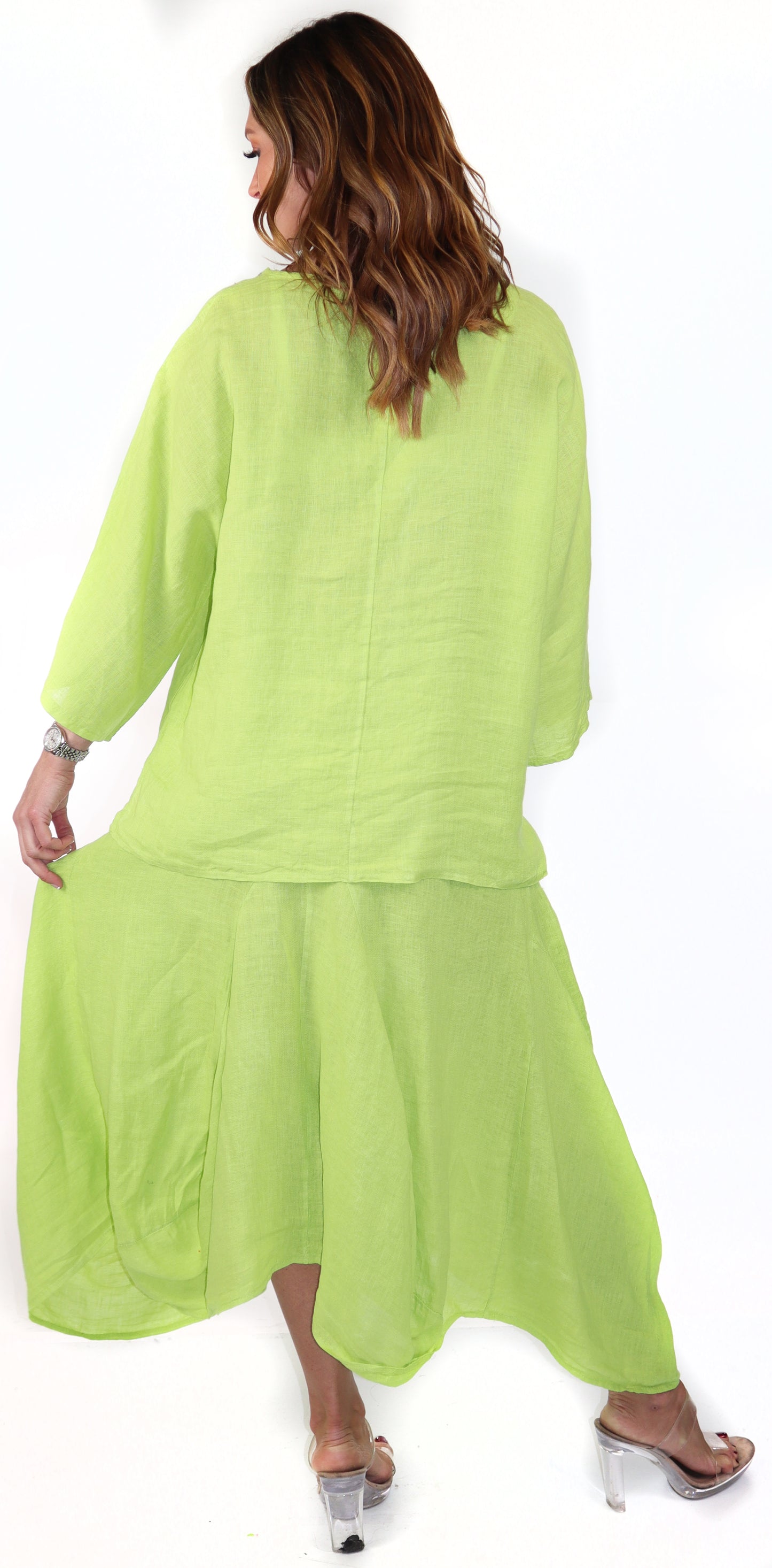 Linen Boho Breathable 2 Piece Pure Washed European Skirt and Top Set, Made in Italy Active