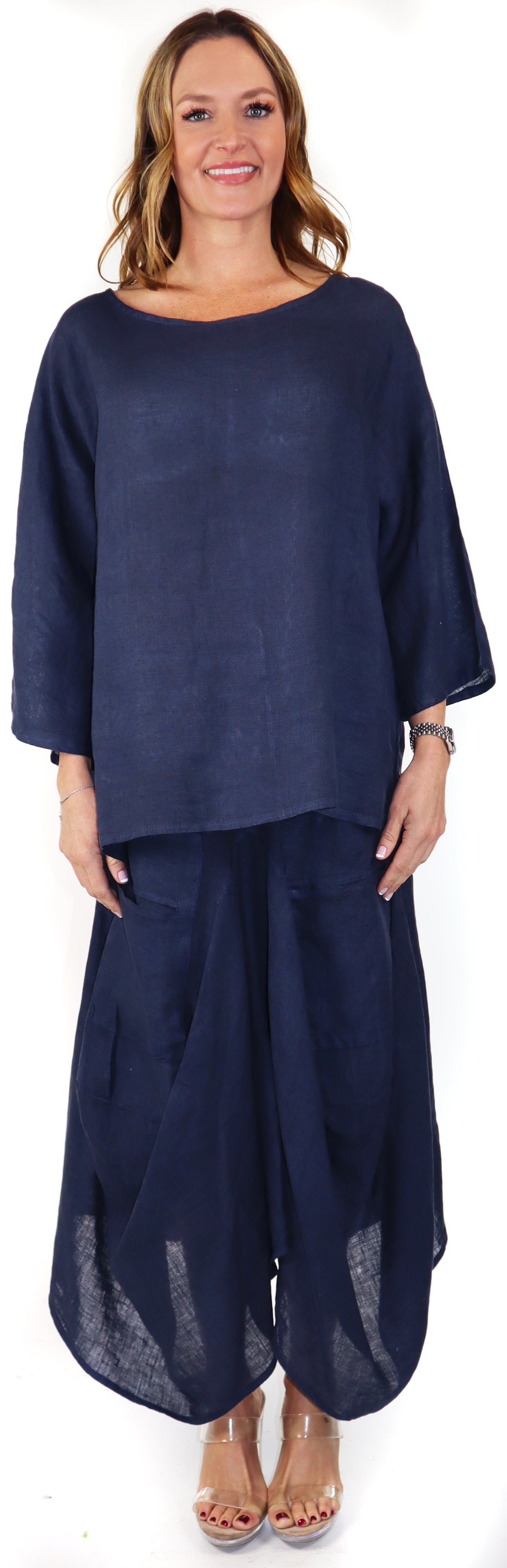Linen Boho Breathable 2 Piece Pure Washed European Skirt and Top Set, Made in Italy Active