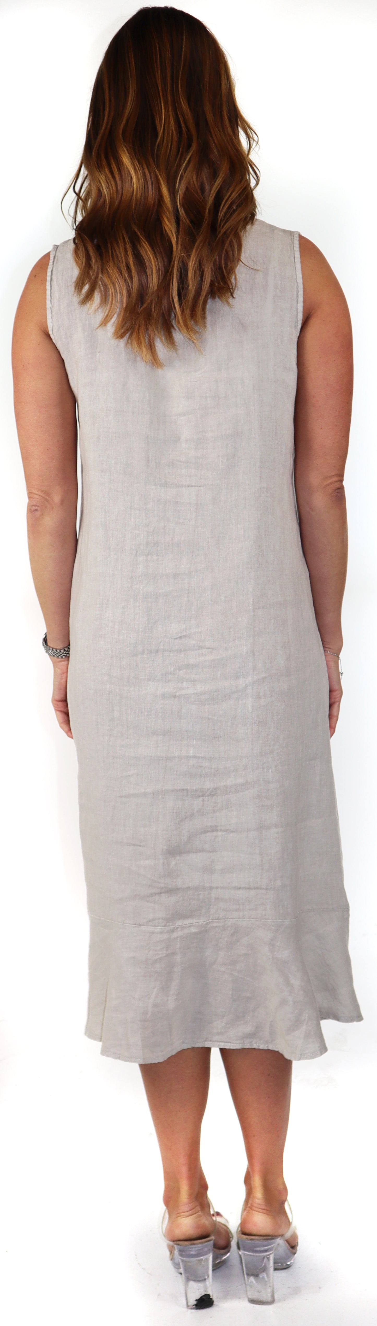 100% Linen Bohemian Sleeveless Boho Sun Dress, Made in Italy