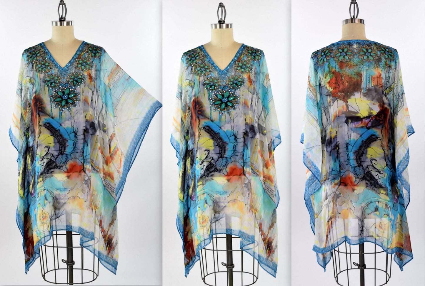 Embellished Kaftan,  Artsy Caftan, Gorgeous and Sensational Beaded Kaftan,  Chiffon Caftan,Plus Size Caftan Fits 1XL/2XL /3XL
