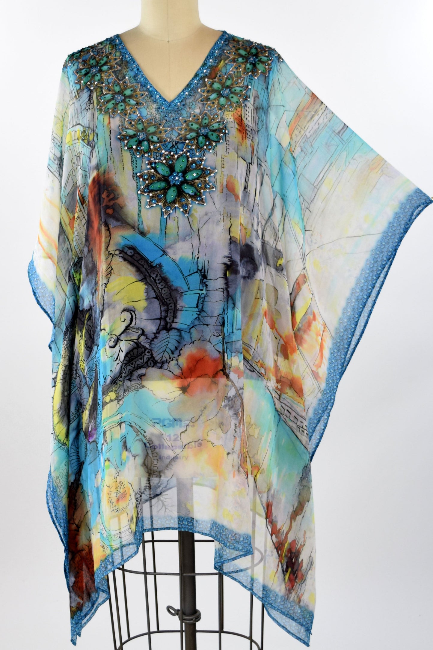Embellished Kaftan,  Artsy Caftan, Gorgeous and Sensational Beaded Kaftan,  Chiffon Caftan,Plus Size Caftan Fits 1XL/2XL /3XL