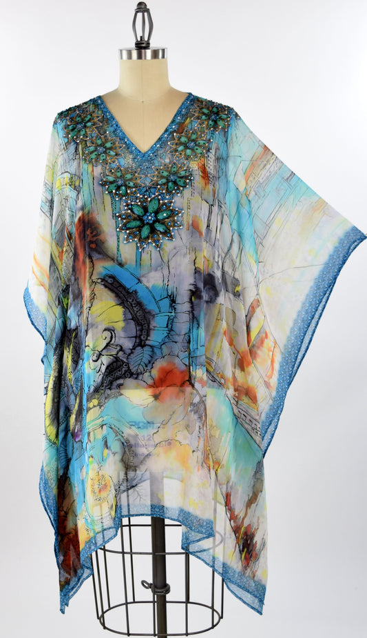 Embellished Kaftan,  Artsy Caftan, Gorgeous and Sensational Beaded Kaftan,  Chiffon Caftan,Plus Size Caftan Fits 1XL/2XL /3XL