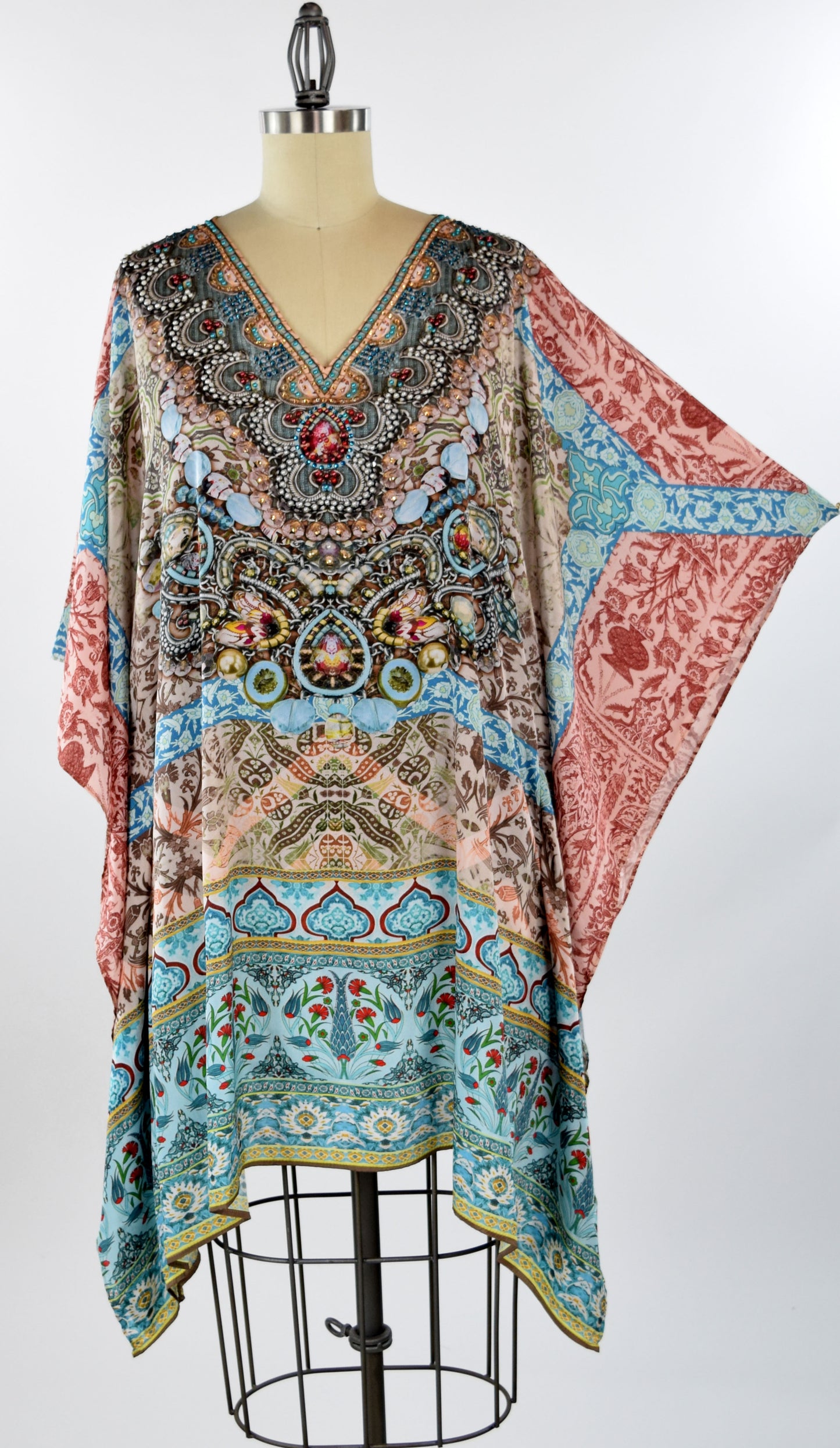 Embellished Kaftan,  Artsy Caftan, Gorgeous and Sensational Beaded Kaftan,  Poly Silk Caftan,Plus Size Caftan Fits 1XL/2XL /3XL