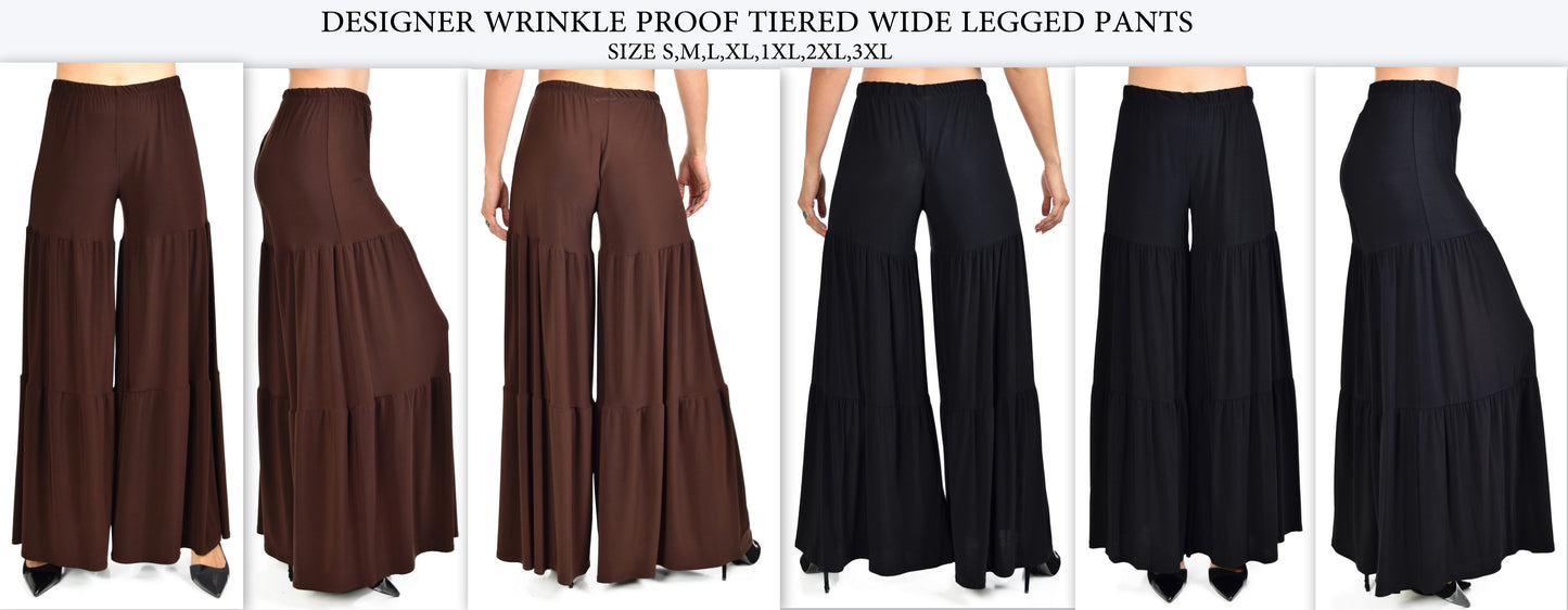 Designer Boho Pants, Tiered pants, USA made Designer Pants, Palazzo Pants, Black Pants