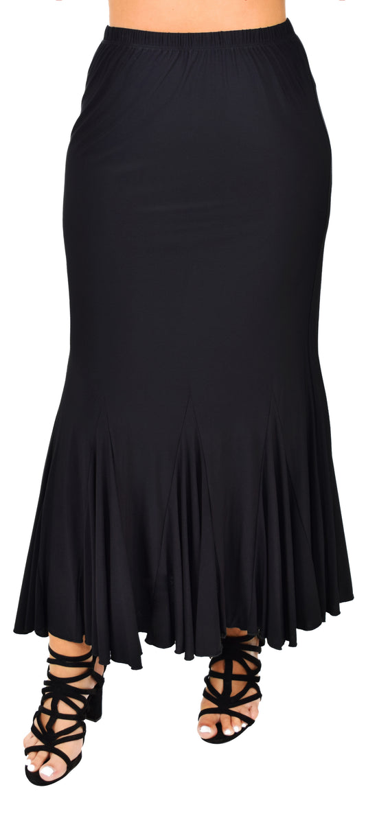 Flamenco Skirt, Godet Skirt, Black Skirt, Flared Bottom Skirt, Long Skirt, Dance Skirt, Slenderizing Plus size Skirt, S,M,L,XL 1XL,2XL,3XL