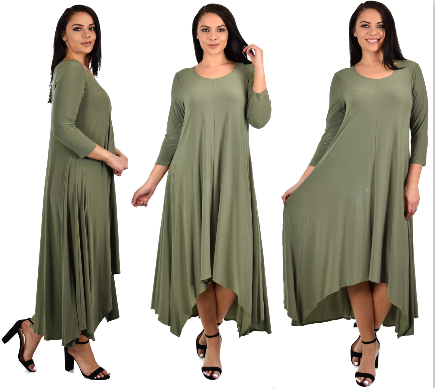 Designer Dress, Quirky Dress, Hi Low Dress, Plus size clothing, Flared Dress, Lagenlook Dress,Plus size Olive Dress, Olive Maxi Dress